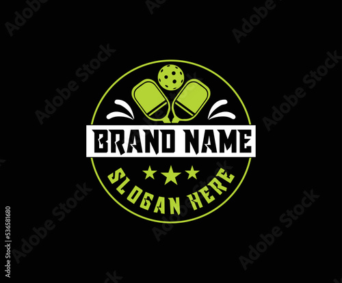 Pickleball badge logo with circle in modern minimalist style, sports icon.
