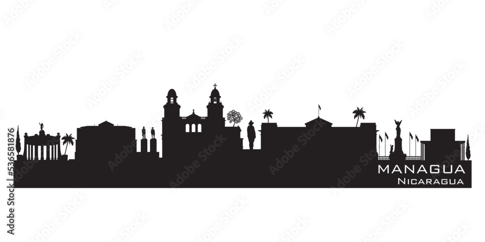 Managua Nicaragua city skyline vector silhouette
