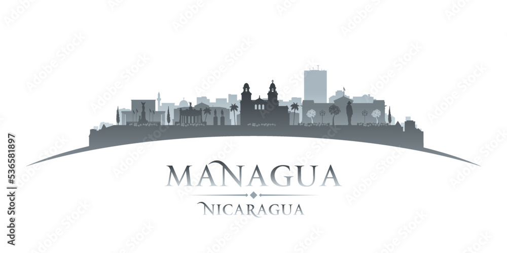 Managua Nicaragua city silhouette white background