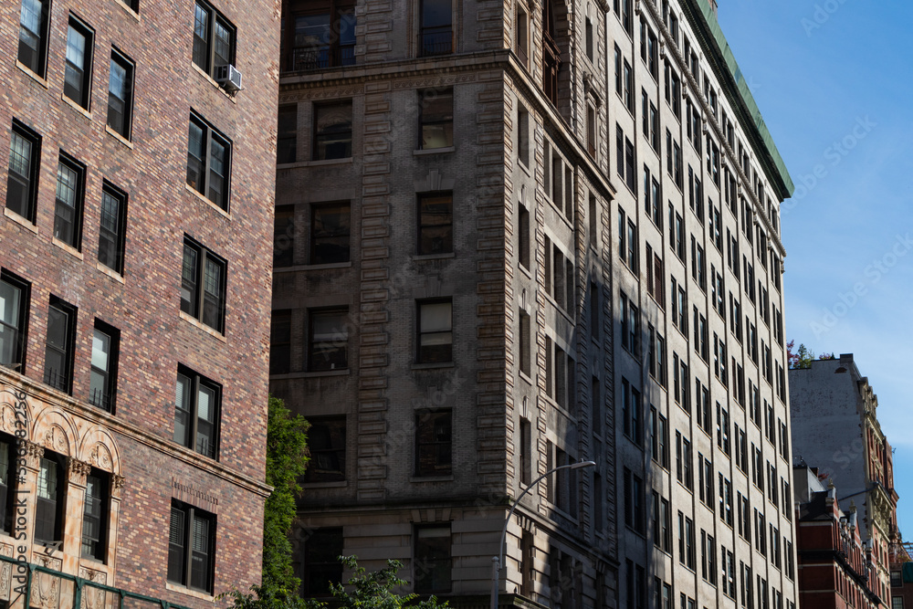 Row of Old Residential Buildings along Fifth Avenue in Greenwich Village of New York City