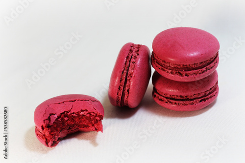 Pink macaroons on white background. Colorful macaroons
