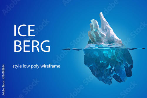 Iceberg futuristic polygonal illustration on blue background. The glacier is a metaphor, there is a lot of work behind success.