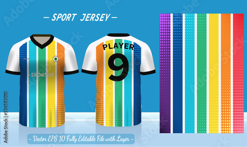 T-shirt sport template design for soccer jersey, football kit or basketball, badminton jersey. Sport uniform in front and back view. Sport shirt mock up for sport club. Vector Illustration.