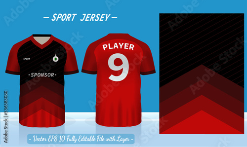 T-shirt sport template design for soccer jersey, football kit or basketball, badminton jersey. Sport uniform in front and back view. Sport shirt mock up for sport club. Vector Illustration.