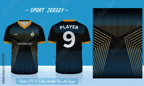 T-shirt sport template design for soccer jersey, football kit or basketball, badminton jersey. Sport uniform in front and back view. Sport shirt mock up for sport club. Vector Illustration.