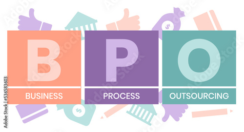 BPO - Business Process Outsourcing. acronym, business concept background. Vector illustration for website banner, marketing materials, business presentation, online