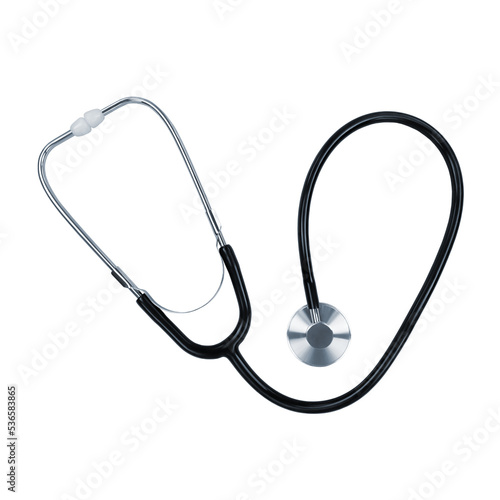 Black stethoscope isolated on transparent background. Stock photo