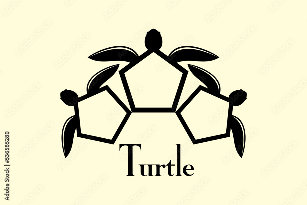 Fototapeta premium three turtle logo black color and pale yellow background