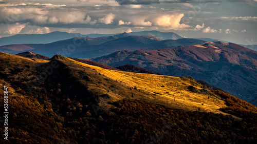 Colorful autumn mountain landscape, Bieszczady Mountains, Carpathians, Poland and Ukraine.