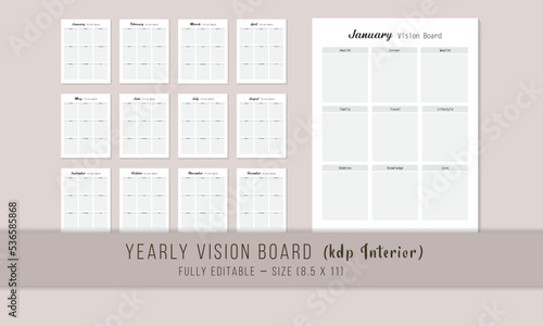 Yearly vision board kdp interior template design