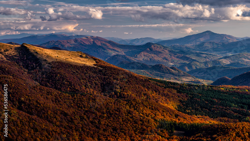 Colorful autumn mountain landscape  Bieszczady Mountains  Carpathians  Poland and Ukraine.