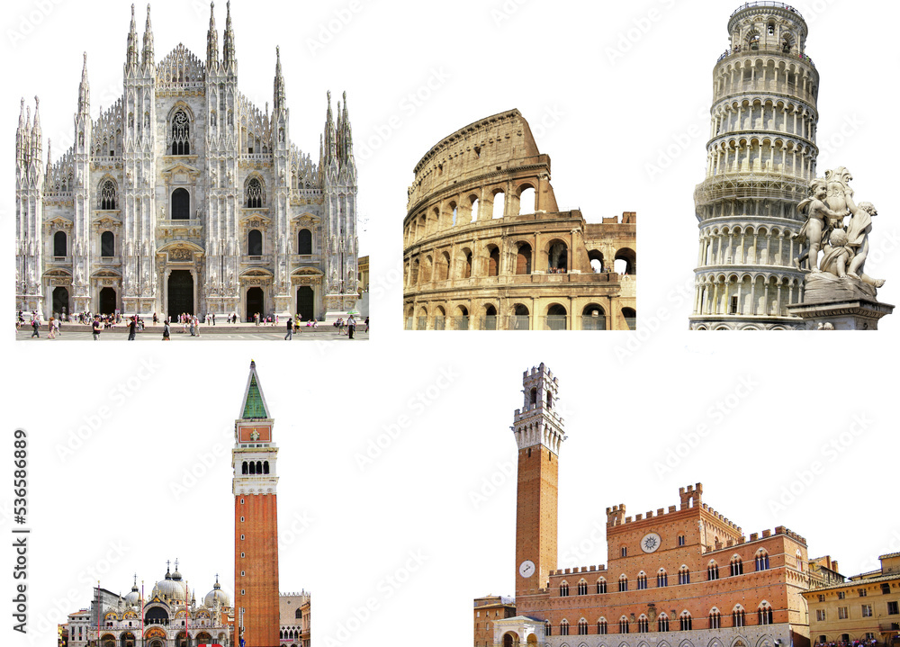 Naklejka premium Italian most famous architectural landmarks set for collage. Heritage and architecture of Italy