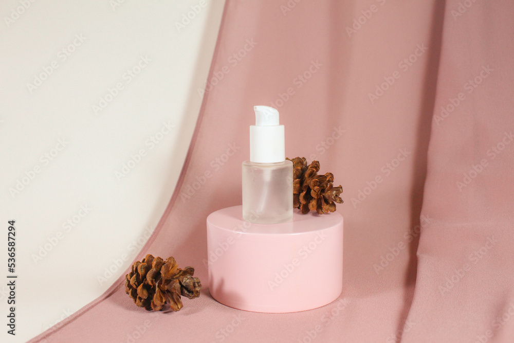 Skincare Bottle with White and Pink Background Skincare Bottle with White and Pink Background