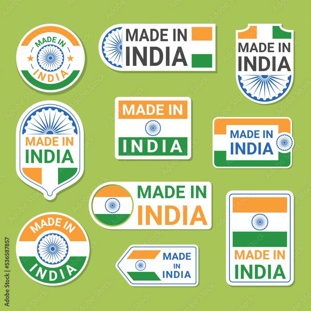 Made in India premium quality guarantee badge with national flag set vector illustration