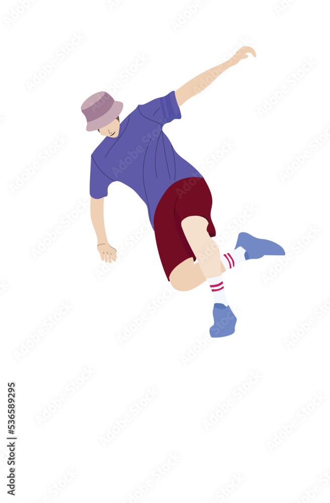 Dancing person jumping in air flat illustration design.