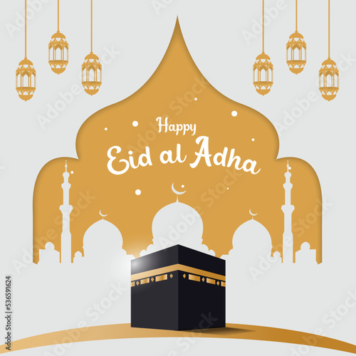 Happy eid al adha, islamic hajj greeting