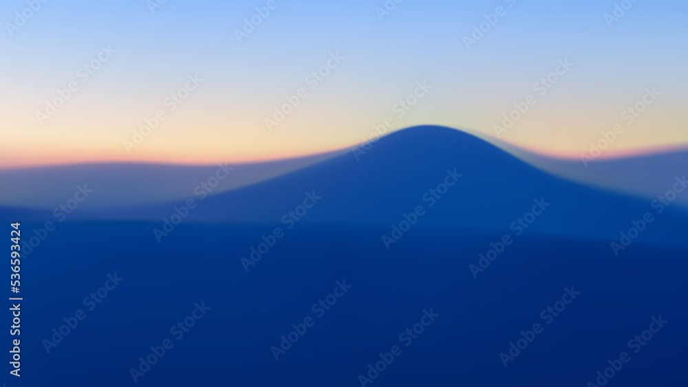 Gradient mountain landscape. Blurred volumetric silhouettes of hills. Vector wavy background with mountain slopes in fog. Desert wallpaper.