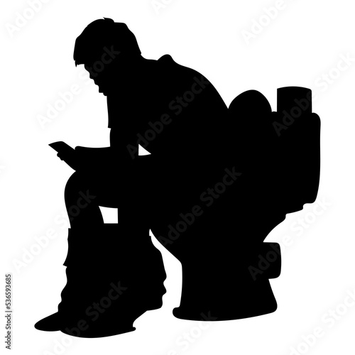 silhouette man with phone sitting on the toilet