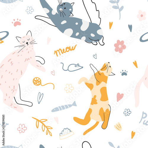 Photography Seamless pattern with cute colorful cats