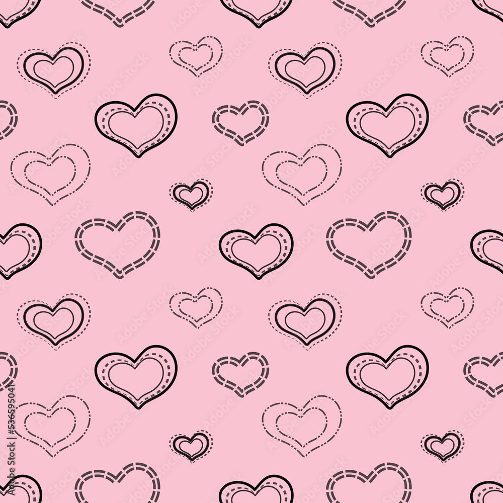 Seamless pink romantic vector pattern with decorative hearts wrapping paper bed linen postcard clothing decoration textile Valentine day Wallpaper Romantic background Simple pink design Love Couple
