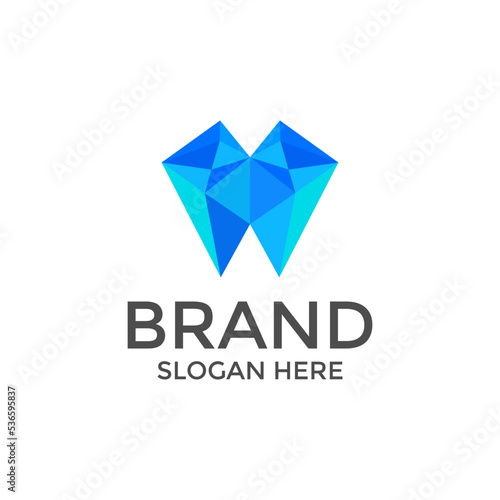 tooth origami logo blue geometric template