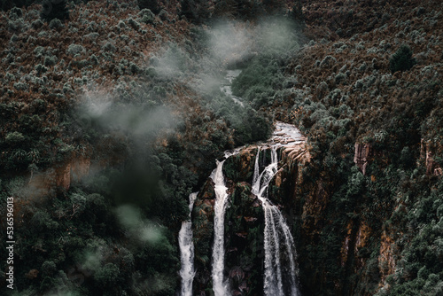 force of the river water and the waterfalls that make their way through the dense vegetation of the forest causing a lot of noise, waipunga falls, new zealand photo