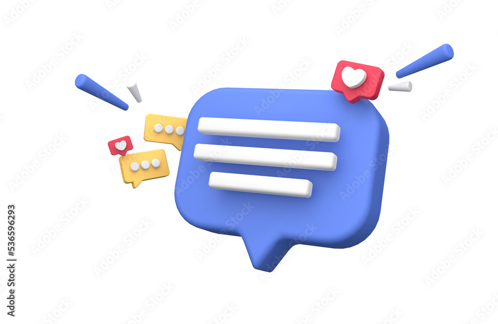 3d rendering of Speech bubble messages, bell notification, social media communication concept, chat box in social network and messenger with transparant background 3d rendering of Speech bubble messages, bell notification, social media communication concept, chat box in social network and messenger with transparant background