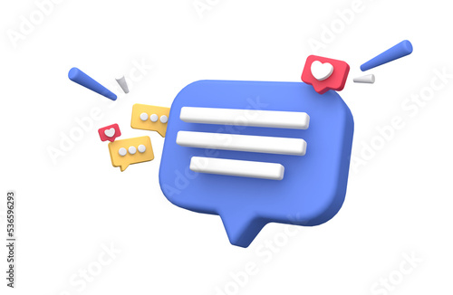 3d rendering of  Speech bubble messages, bell notification, social media communication concept, chat box in social network and messenger with transparant background