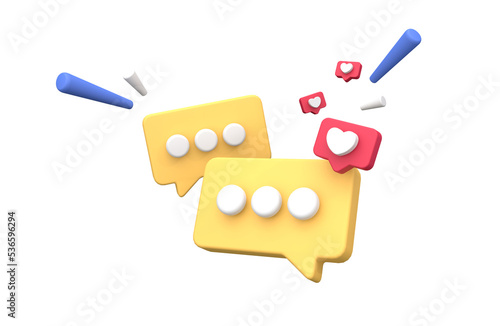 3d rendering of  Speech bubble messages, bell notification, social media communication concept, chat box in social network and messenger with transparant background
