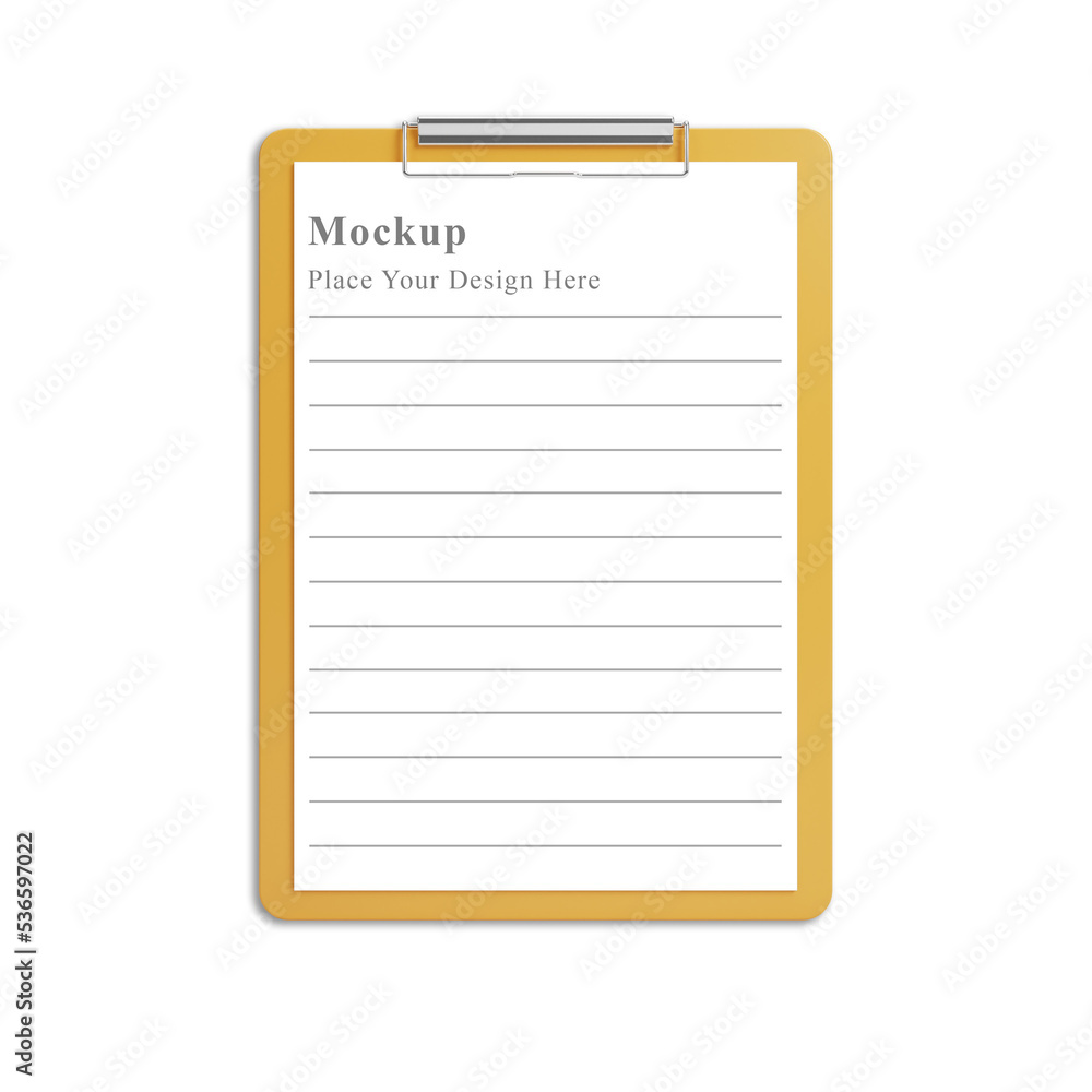 Realistic yellow clipboard with paper note mockup Realistic yellow clipboard with paper note mockup