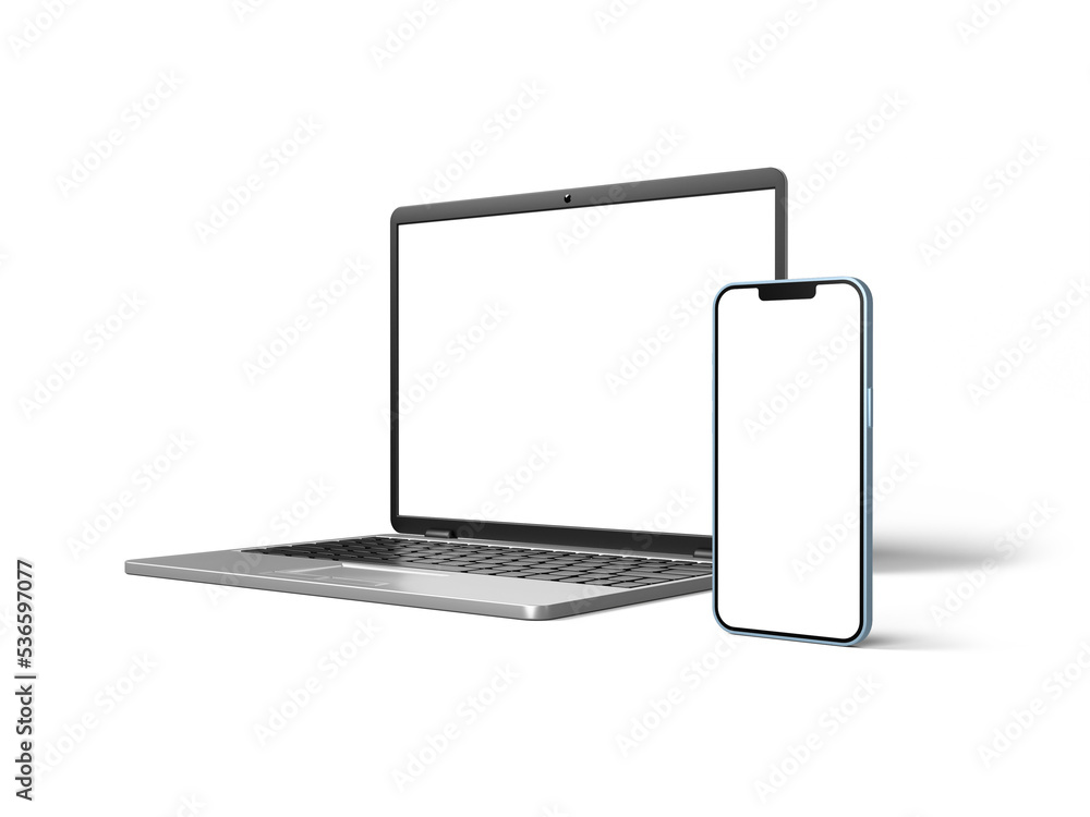 Realistic laptop screen mockup with smartphone screen mockup Realistic laptop screen mockup with smartphone screen mockup