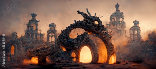 Ruins on Ancient City Destroyed by Dragon Fire - Digital Art, Concept Art, 3D Render