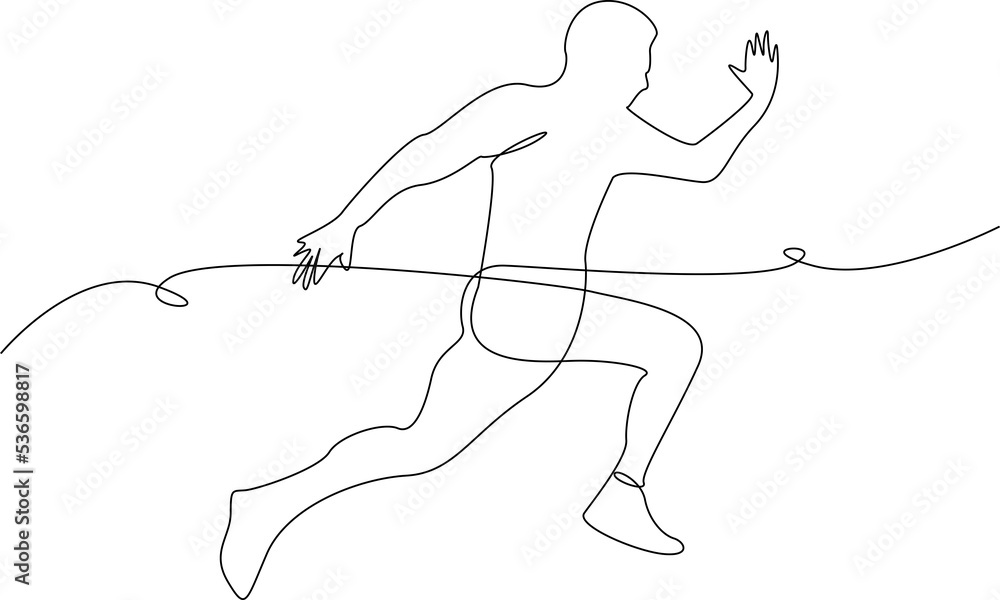 Man running to success one line art. One line drawing on white background. Man running to success one line art. One line drawing on white background.