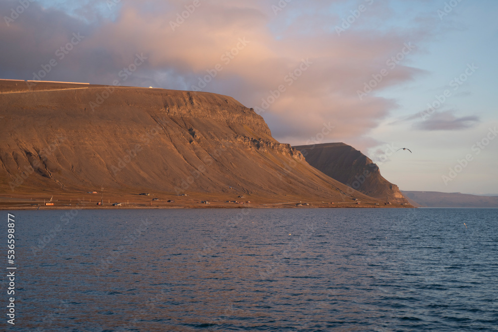 sunset in the arctic coast of Svalbard Islands, Norway
