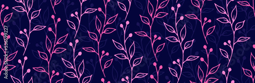 Berry bush sprouts natural vector seamless pattern. Modern floral graphic des...