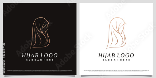 Muslimah women logo design wearing hijab with line art concept and creative element