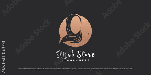 Muslimah women logo design wearing hijab with emblem style and creative concept