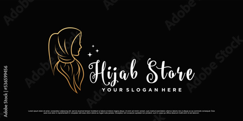 Muslimah women logo design wearing hijab with line art concept and creative element