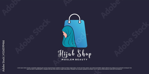 Hijab shop logo design template with bag icon and creative element concept