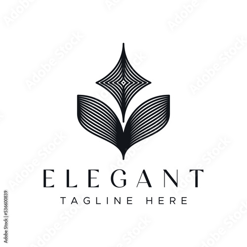 Logo Abstract Line Art Leaf with Elegant Concept for Business Nature, Beauty and Fashion. Premium, Luxury, Retro, Vintage Creative Brand Identity.