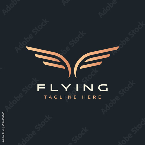 Wing Fly Shape Abstract Premium Simple and Elegant Logo Badge. Military, Sport, Airlines, Freedom Symbol with Gold Color.