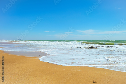 Sea surf. Feodosia Bay in Black sea. Crimean peninsula.