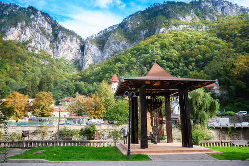 Landscape in a mountain resort in Romania. Baile Herculane resort. photo