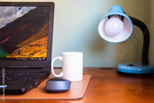 desk with laptop