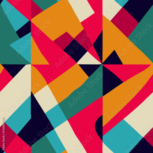 Hand drawn abstract, seamless repeatable colourful pattern with geometric shapes. Human-feeling lines.