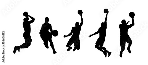 Wallpaper Mural Set of dynamic silhouette of basketball player in action, making a jump shot. Vector illustration	 Torontodigital.ca