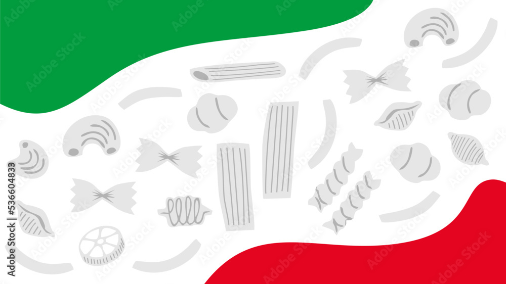 italian pasta background with italian flag frame