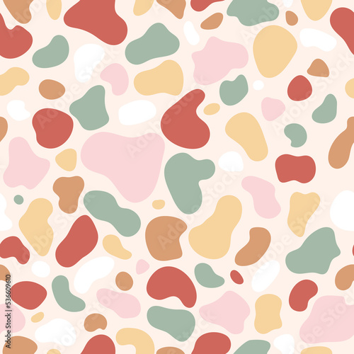 Trendy seamless pattern with abstract shapes. Modern trendy bright background. Trendy geometric doodle shapes, drops. 