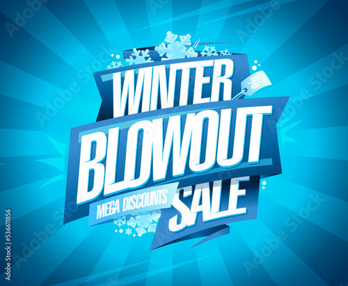 Winter blowout sale, mega discounts, vector web banner
