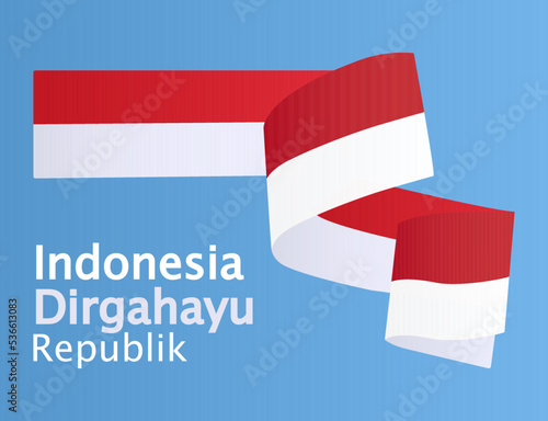 Indonesian flag vector illustration isolated on blue background. Bendera merah putih. National symbol. Patriotic background photo